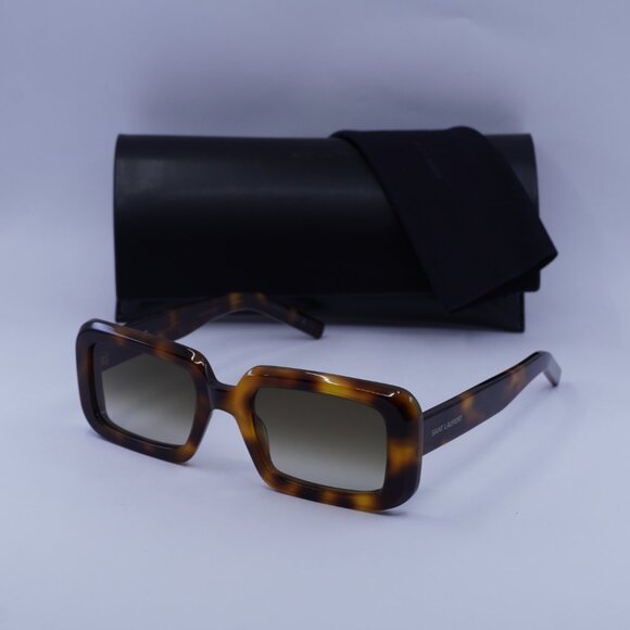 Saint Laurent SL534 SUNRISE 012 Sunglasses Havana Rectangle Frame, Brown Lenses - Picture 10 of 10
